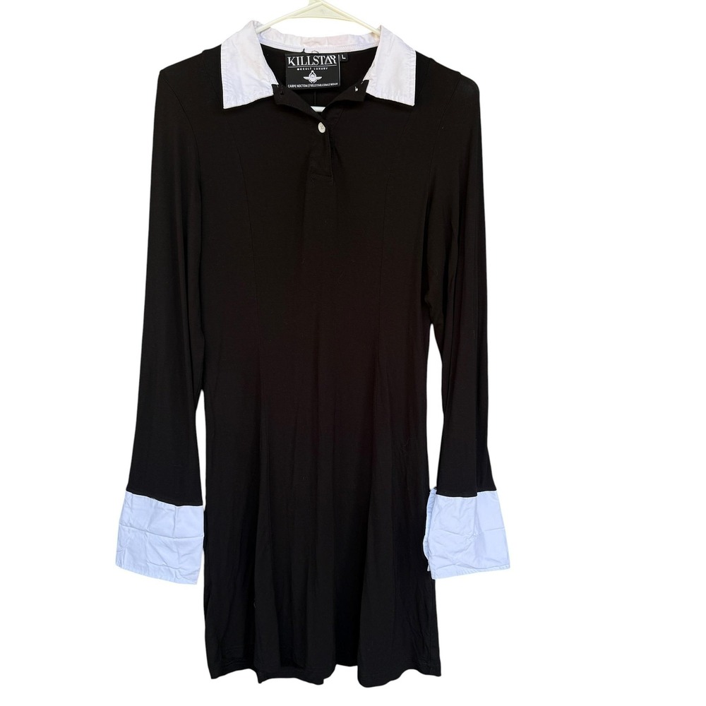 Killstar Dress Womens Large Black Collared Shirt Dress Gothic Wednesday Addams